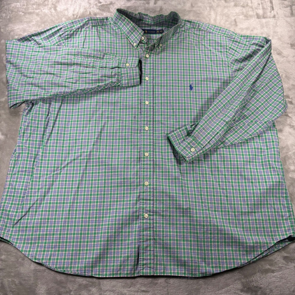 Polo Ralph Lauren Mens 3XB Big & Tall Green Plaid Cotton Button Down Shirt